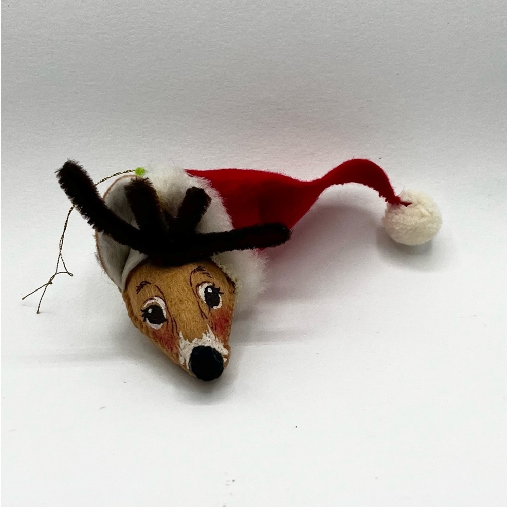 VTG Annalee 1981 Reindeer Head Santa‎ Hat Christmas Ornament Made in USA 3” EUC